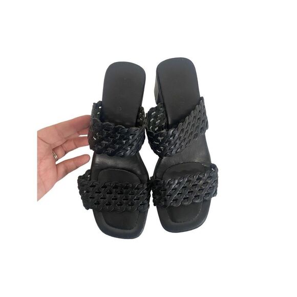 Unisa Braided Black Leather Sandal Slides - Picture 7 of 13